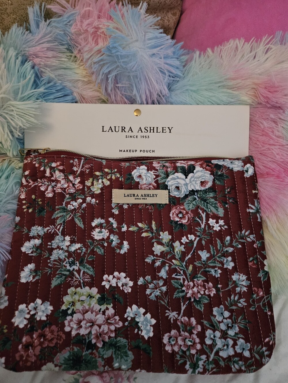 Laura Ashley Floral Makeup Pouch - Burgundy Floral